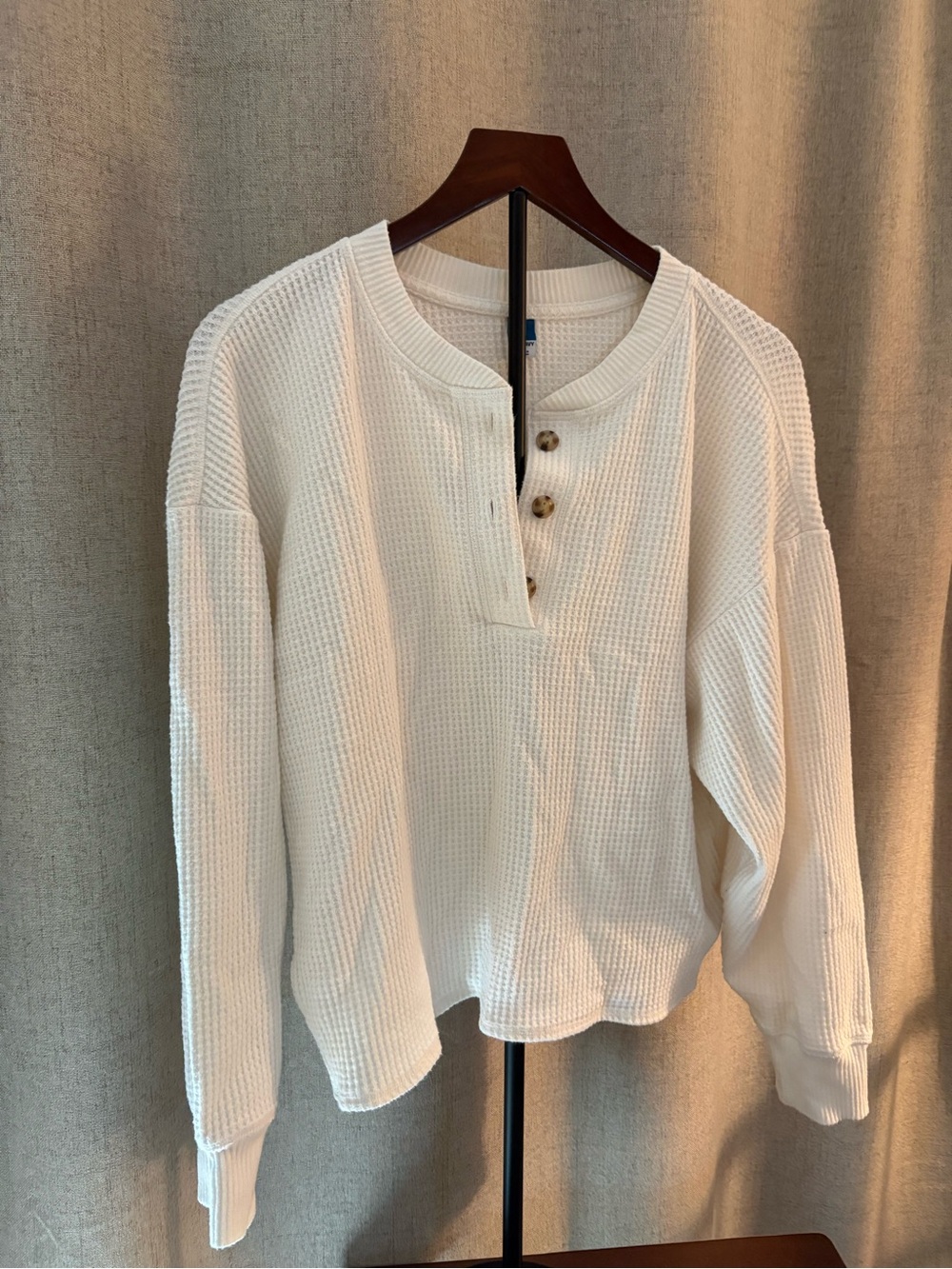 Old Navy Cream Waffle Knit Henley Top